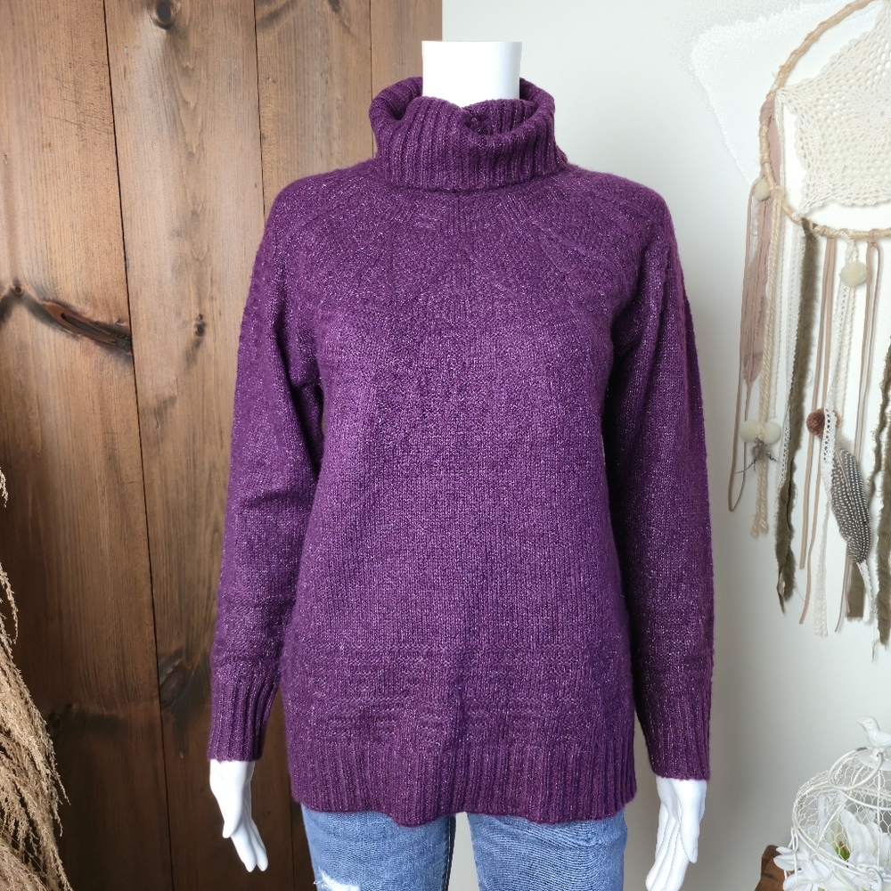 NWT Maurices Purple Turtle Neck Long Sleeve Sparkly Knit Sweater - Picture 2 of 12